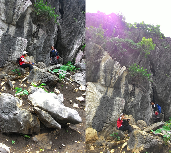 Taking shade under a huge boulder.