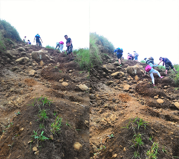 Scrambling up to the summit