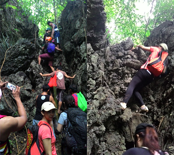 Waiting for our turn to climb