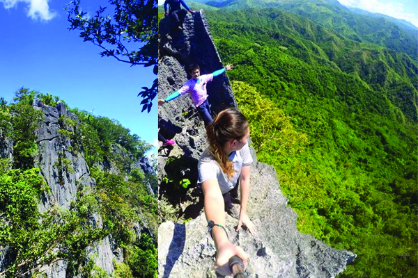 The rock wall that makes up the summit