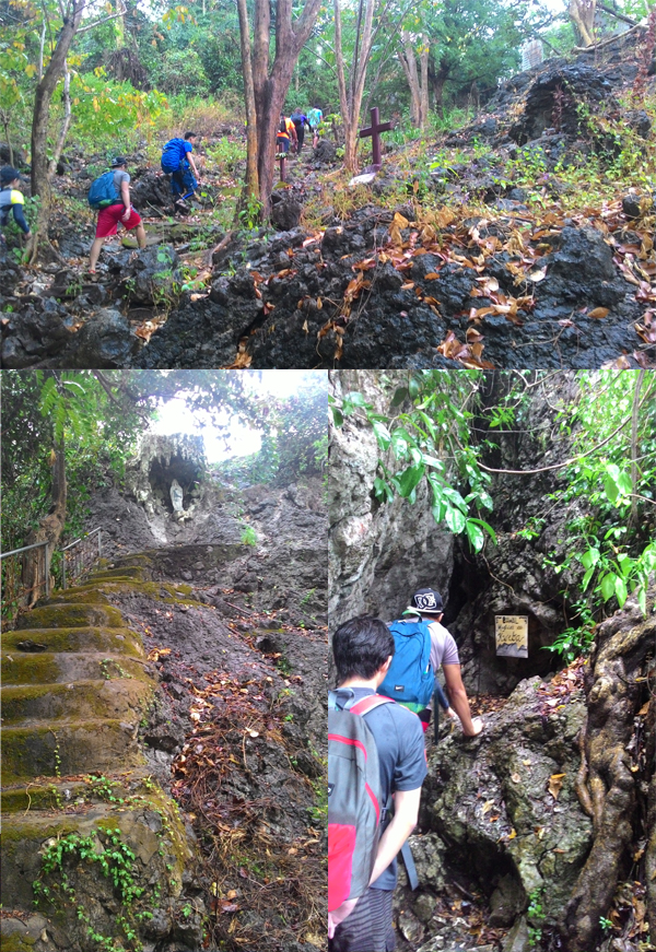 Stations of the cross, a grotto, and a cave mark the beginning of the trail