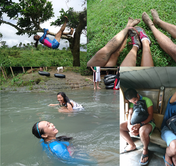 Miscellaneous pics showing a lechon, our mud-crusted feet, and me falling asleep as soon as I boarded the jeep