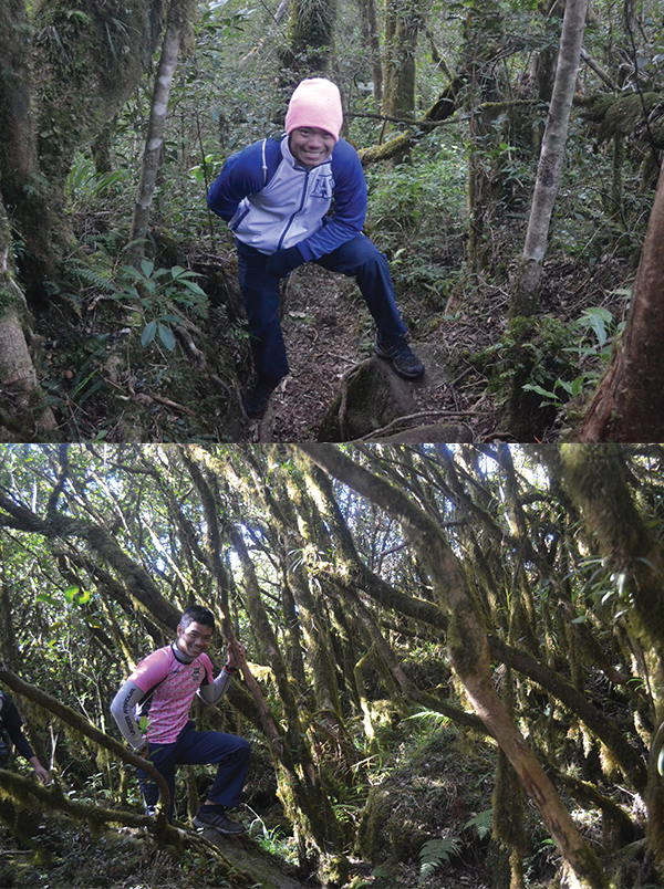 Squeezing in and around the beautiful mossy trail